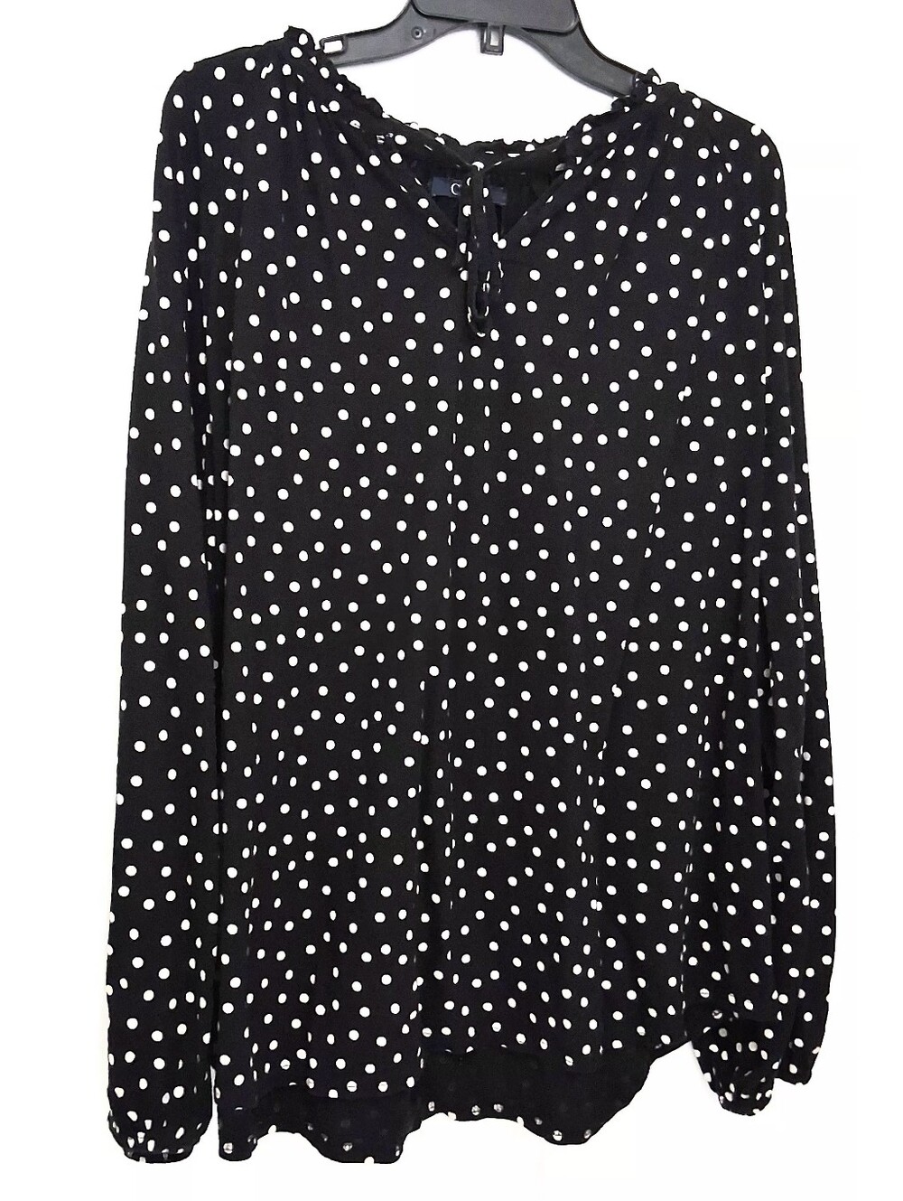 CHAPS Black and White Polka Dot Long Sleeve Peasant Blouse Size 2X